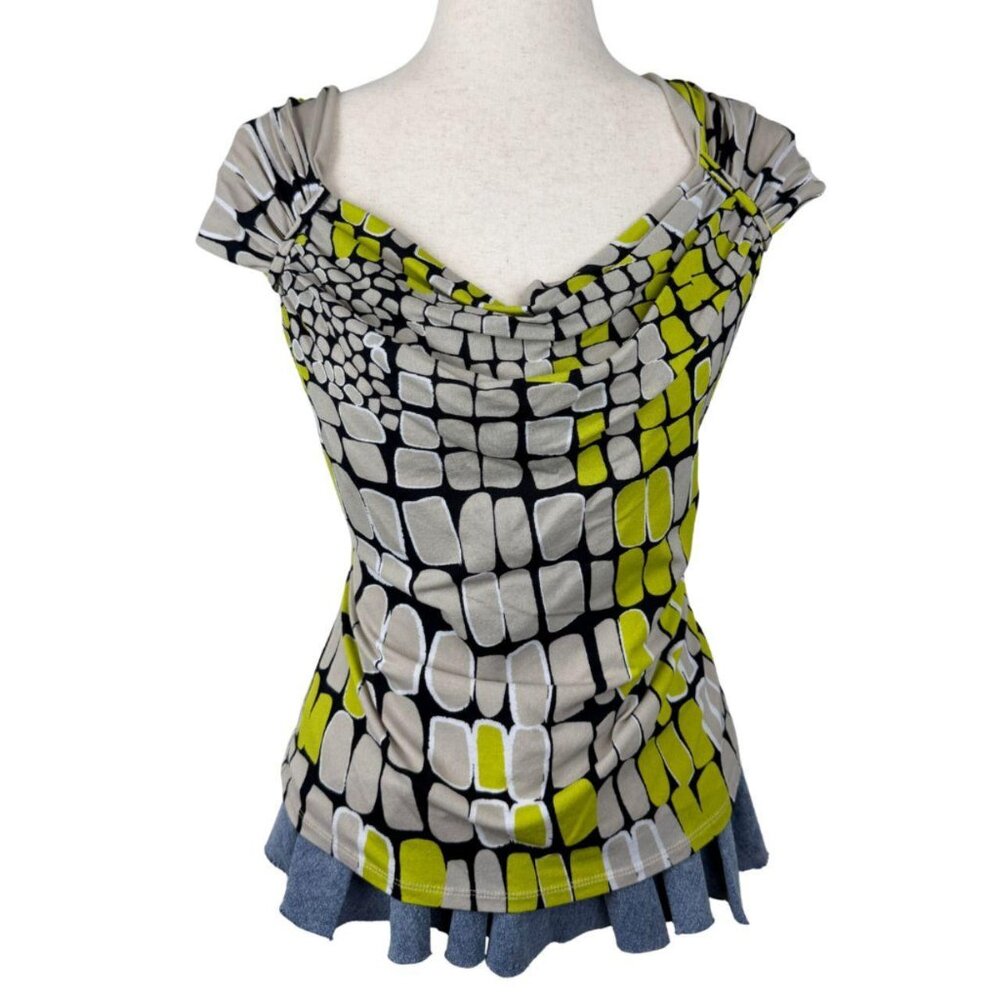 Worthington Abstract Print Cowl Neck Top Women’s Size Large Green Black